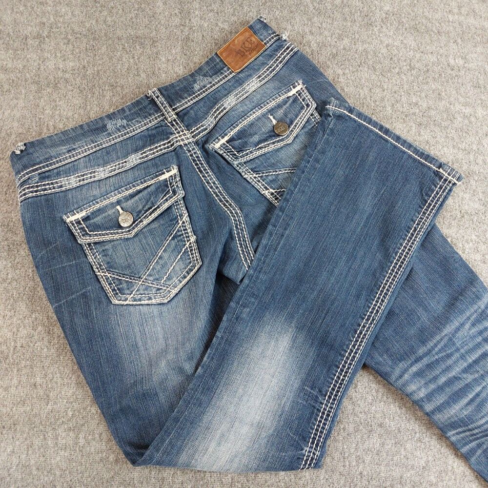 BKE Sabrina Boot Stretch Jeans Womens 30R (34x30) Whisker Faded Flap Pocket READ